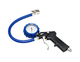 Pistol Grip 2&quot; Dial Inflator Gauge with Clip-on (European) Chuck, 12&quot; Flexible Hose, Calibrated 0-220 PSI, 0-15 KG, 0-1500 kPa in